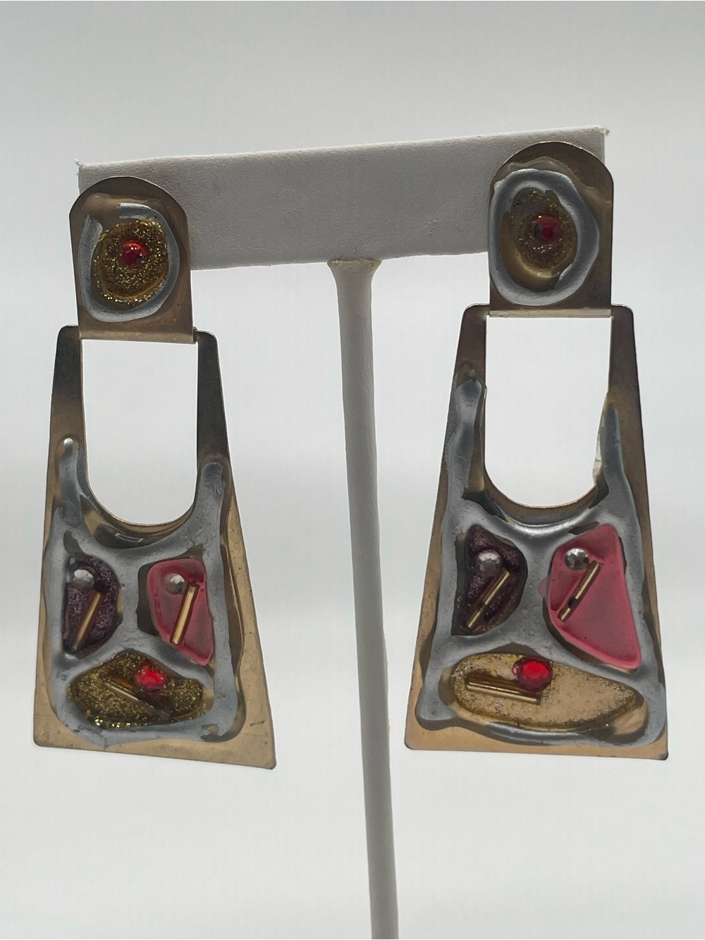 Handcrafted Mixed-Metal Abstract Drop Earrings Featuring Geometric Shapes